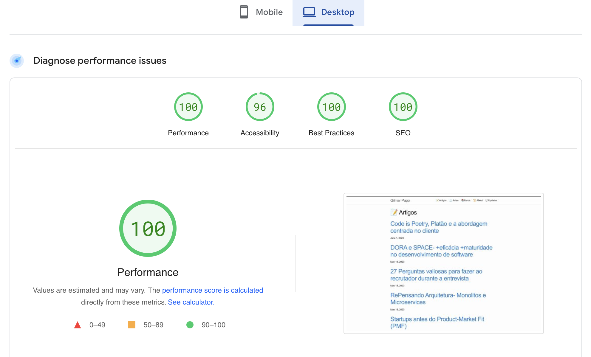 Google Page Speed report